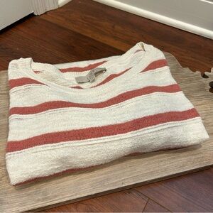 LOFT Women’s Cream & Rose Long Sleeve Round Neck Striped Sweater